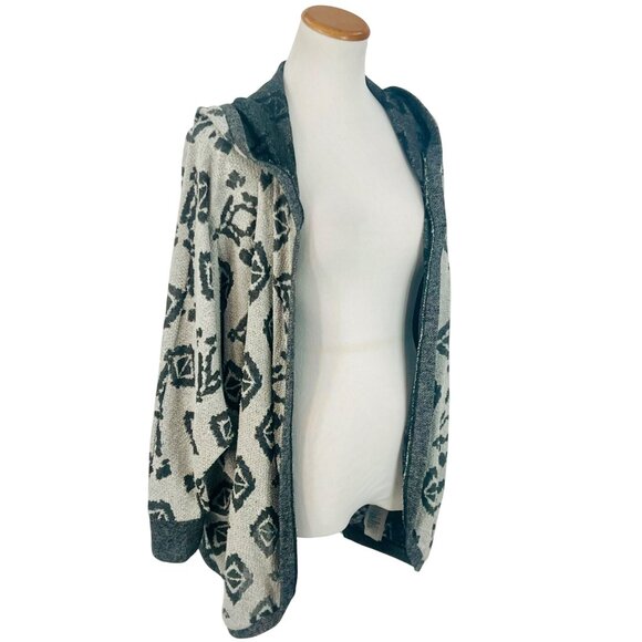 Abercrombie Gray Aztec Open Front Hooded Relaxed Fit Light Knit Cardigan M/L - Picture 6 of 12
